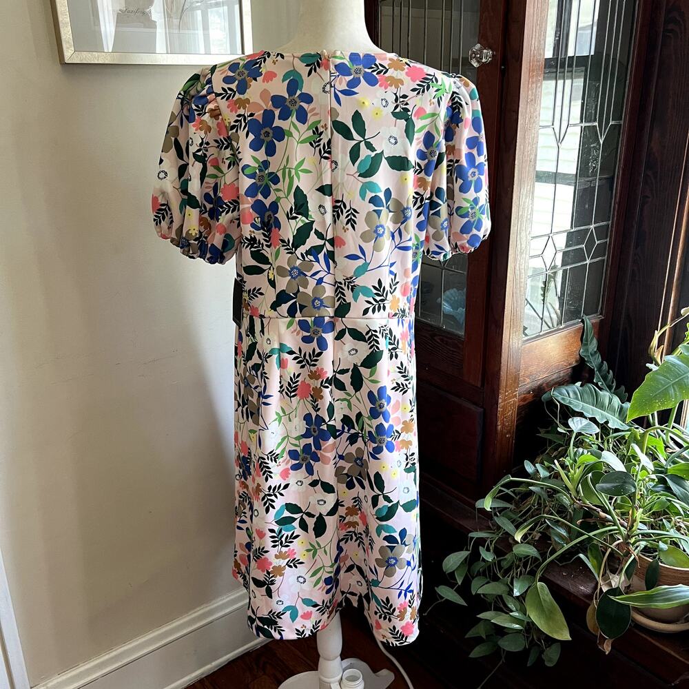 Eloquii Floral Scuba Puff Sleeve Fit Flare Dress Pink Size 16 NWT - Picture 4 of 16